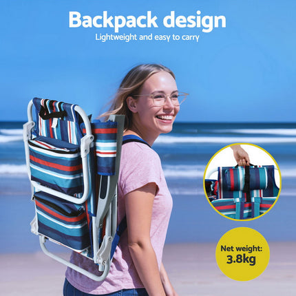Gardeon Outdoor Chairs Beach Chair Backpack Cooler Storage Lightweight Fishing Blue 4