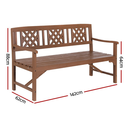 Gardeon Outdoor Garden Bench Wooden Chair 3 Seat Patio Furniture Lounge Natural 2