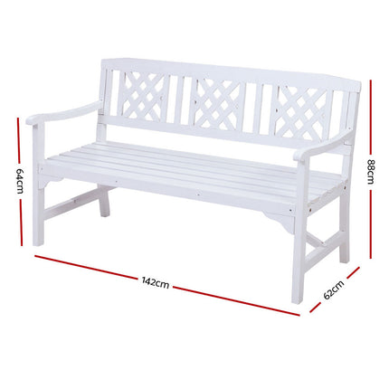 Gardeon Outdoor Garden Bench Wooden Chair 3 Seat Patio Furniture Lounge White 2