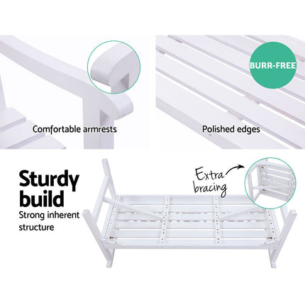 Gardeon Outdoor Garden Bench Wooden Chair 3 Seat Patio Furniture Lounge White 5