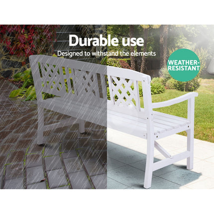 Gardeon Outdoor Garden Bench Wooden Chair 3 Seat Patio Furniture Lounge White 6