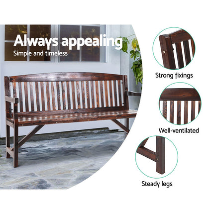 Gardeon 5FT Outdoor Garden Bench Wooden 3 Seat Chair Patio Furniture Charcoal 4