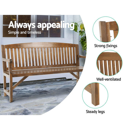 Gardeon 5FT Outdoor Garden Bench Wooden 3 Seat Chair Patio Furniture Natural 4