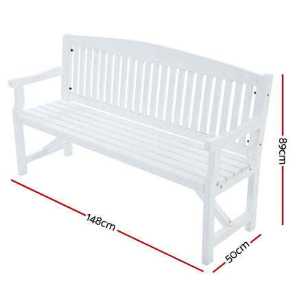Gardeon 5FT Outdoor Garden Bench Wooden 3 Seat Chair Patio Furniture White 2