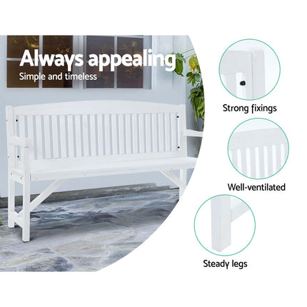 Gardeon 5FT Outdoor Garden Bench Wooden 3 Seat Chair Patio Furniture White 3