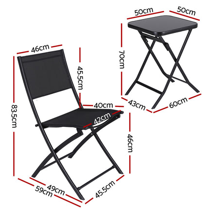 Gardeon Outdoor Bistro Set Folding Table and Chairs Patio Furniture Garden Steel Black 2