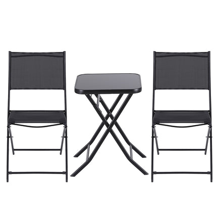 Gardeon Outdoor Bistro Set Folding Table and Chairs Patio Furniture Garden Steel Black 3