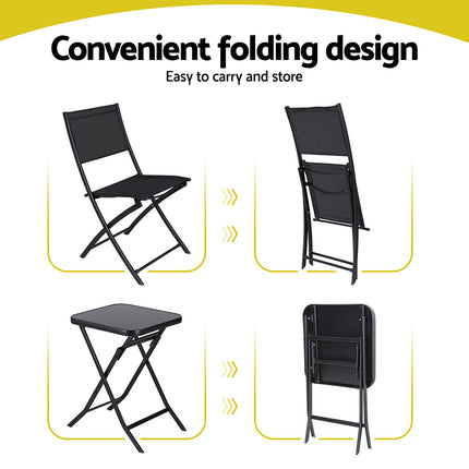 Gardeon Outdoor Bistro Set Folding Table and Chairs Patio Furniture Garden Steel Black 5