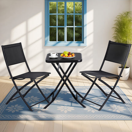 Gardeon Outdoor Bistro Set Folding Table and Chairs Patio Furniture Garden Steel Black 7