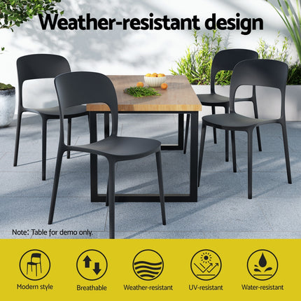 Gardeon 4PC Outdoor Dining Chairs Stackable PP Patio Chair Garden Furniture Black 4