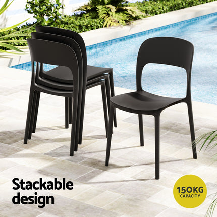 Gardeon 4PC Outdoor Dining Chairs Stackable PP Patio Chair Garden Furniture Black 5