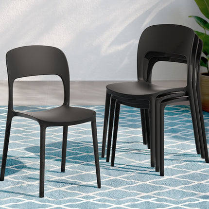 Gardeon 4PC Outdoor Dining Chairs Stackable PP Patio Chair Garden Furniture Black 7