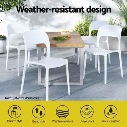 Gardeon 4PC Outdoor Dining Chairs Stackable PP Patio Chair Garden Furniture White 4