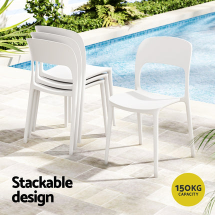 Gardeon 4PC Outdoor Dining Chairs Stackable PP Patio Chair Garden Furniture White 5