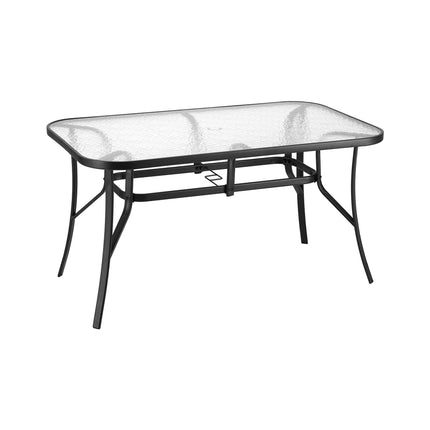 Gardeon 140CM Outdoor Dining Table Steel Frame Tempered Glass Parasol Hole Black 3