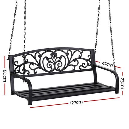 Gardeon Outdoor Porch Swing Chair Patio Furniture Floral Backrest 2 Seater Black 2
