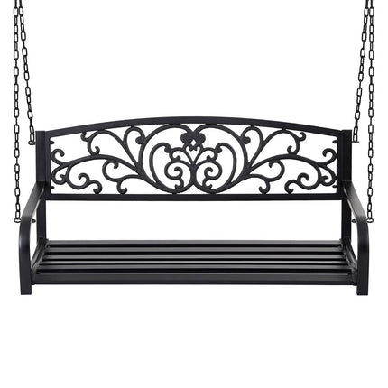 Gardeon Outdoor Porch Swing Chair Patio Furniture Floral Backrest 2 Seater Black 3