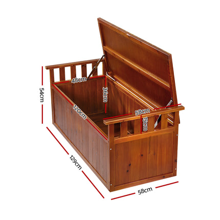 Gardeon Outdoor Storage Bench Box 129cm Wooden Garden Toy Chest Sheds Patio Furniture XL Natural 2
