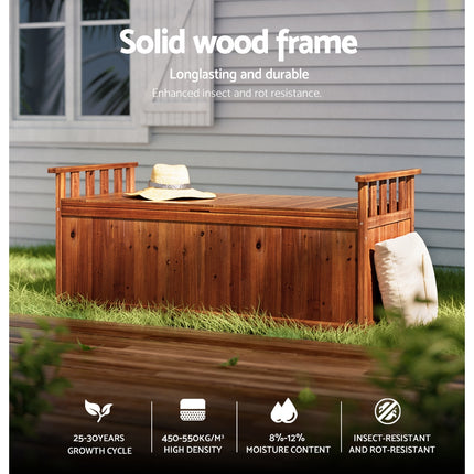 Gardeon Outdoor Storage Bench Box 129cm Wooden Garden Toy Chest Sheds Patio Furniture XL Natural 4