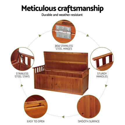 Gardeon Outdoor Storage Bench Box 129cm Wooden Garden Toy Chest Sheds Patio Furniture XL Natural 6