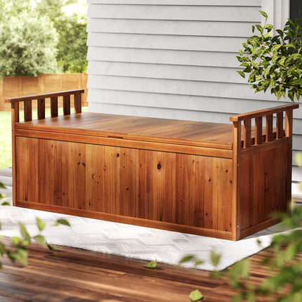 Gardeon Outdoor Storage Bench Box 129cm Wooden Garden Toy Chest Sheds Patio Furniture XL Natural 8