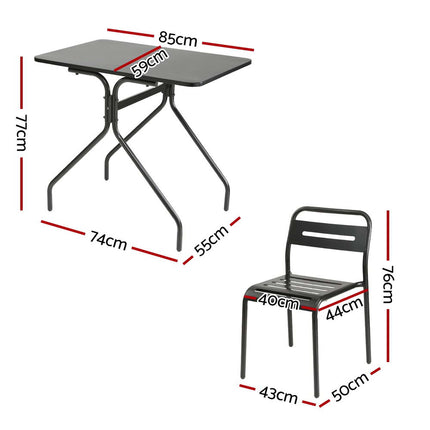 Gardeon 3PC Outdoor Bistro Set Patio Furniture Steel Table and Chairs Black 2