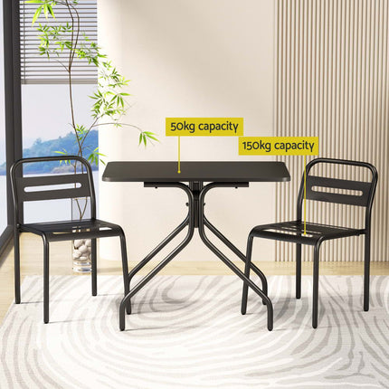 Gardeon 3PC Outdoor Bistro Set Patio Furniture Steel Table and Chairs Black 5