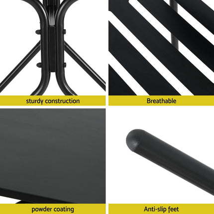 Gardeon 3PC Outdoor Bistro Set Patio Furniture Steel Table and Chairs Black 6
