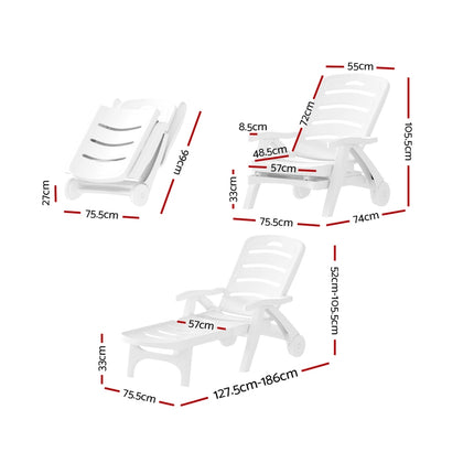 Gardeon Sun Lounger Folding Chaise Lounge Chair Wheels Patio Outdoor Furniture 2