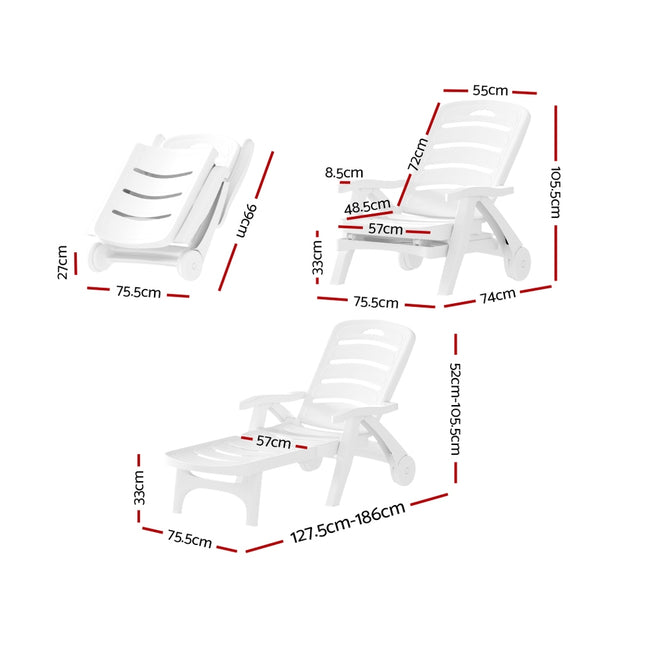 Gardeon Sun Lounger Folding Chaise Lounge Chair Wheels Patio Outdoor Furniture 2