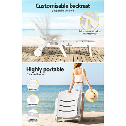 Gardeon Sun Lounger Folding Chaise Lounge Chair Wheels Patio Outdoor Furniture 6