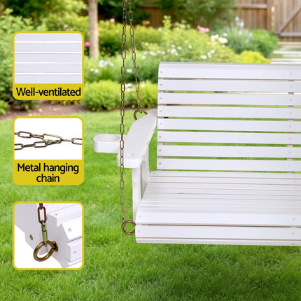 Gardeon Porch Outdoor Swing Chair With Cup Holder Wooden Furniture 2 Seater 6