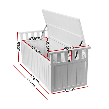 Gardeon Outdoor Storage Bench Box 129cm Wooden Garden Toy Chest Sheds Patio Furniture XL White 2