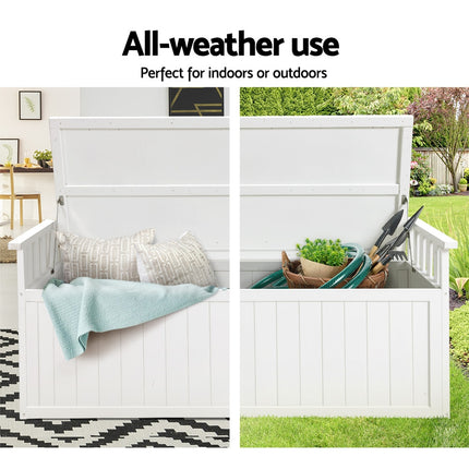 Gardeon Outdoor Storage Bench Box 129cm Wooden Garden Toy Chest Sheds Patio Furniture XL White 5