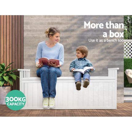 Gardeon Outdoor Storage Bench Box 129cm Wooden Garden Toy Chest Sheds Patio Furniture XL White 6