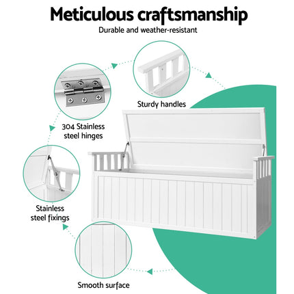 Gardeon Outdoor Storage Bench Box 129cm Wooden Garden Toy Chest Sheds Patio Furniture XL White 7