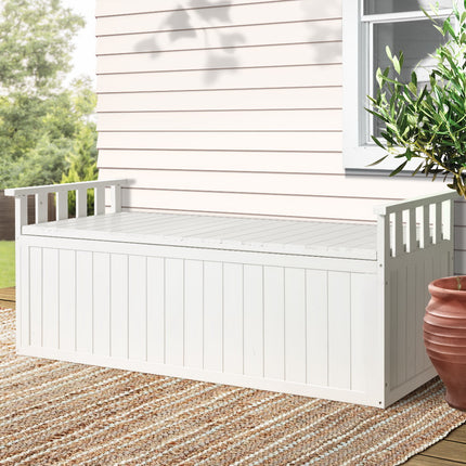 Gardeon Outdoor Storage Bench Box 129cm Wooden Garden Toy Chest Sheds Patio Furniture XL White 9