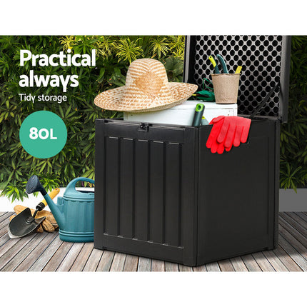 Gardeon Outdoor Storage Box 80L Container Lockable Garden Toy Tool Shed Black 4