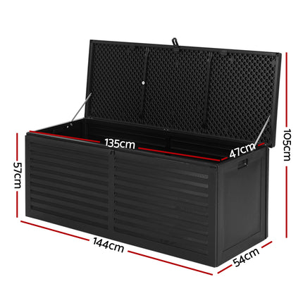 Gardeon Outdoor Storage Box 390L Container Lockable Garden Bench Shed Tools Toy All Black 2