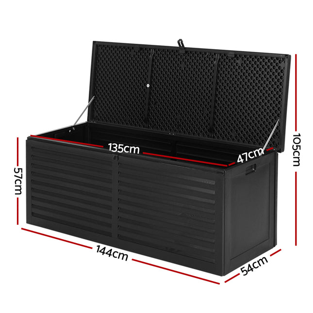 Gardeon Outdoor Storage Box 390L Container Lockable Garden Bench Shed Tools Toy All Black 2