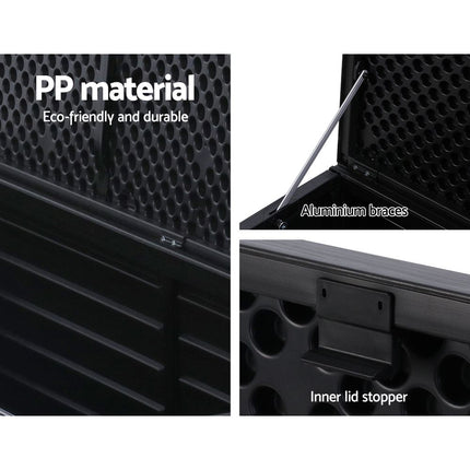 Gardeon Outdoor Storage Box 390L Container Lockable Garden Bench Shed Tools Toy All Black 6