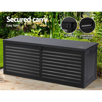 Gardeon Outdoor Storage Box 390L Container Lockable Garden Bench Shed Tools Toy All Black 7