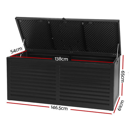 Gardeon Outdoor Storage Box 490L Container Lockable Garden Bench Shed Tools Toy All Black 2