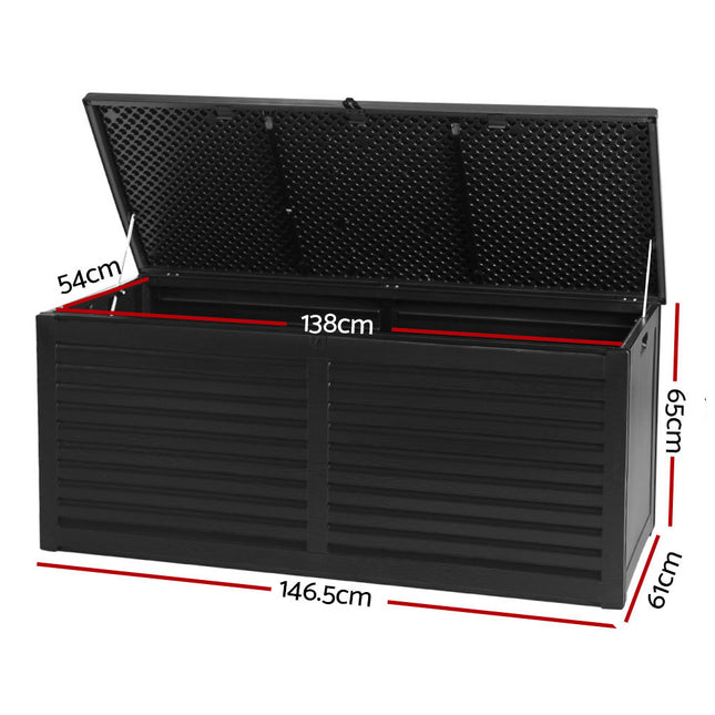 Gardeon Outdoor Storage Box 490L Container Lockable Garden Bench Shed Tools Toy All Black 2