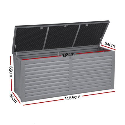 Gardeon Outdoor Storage Box 490L Container Lockable Garden Bench Tools Toy Shed Black 2