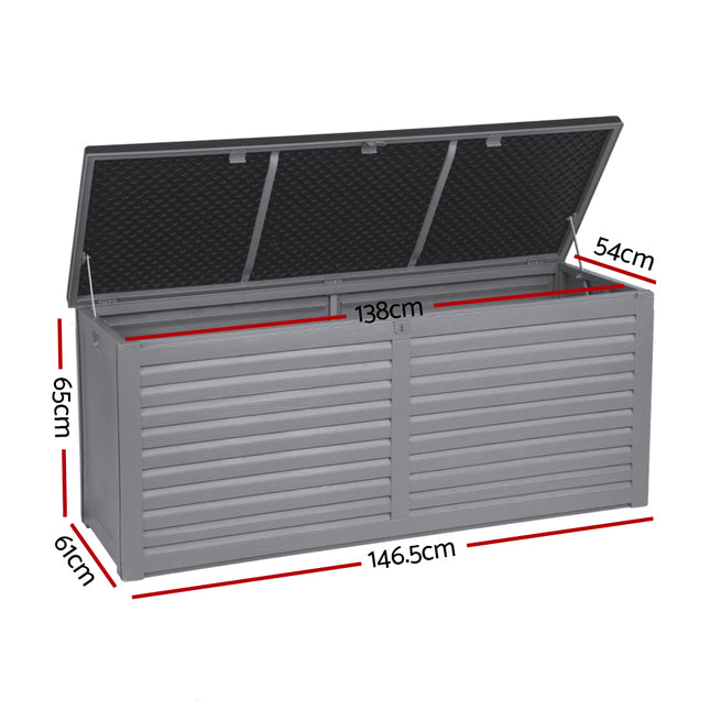 Gardeon Outdoor Storage Box 490L Container Lockable Garden Bench Tools Toy Shed Black 2