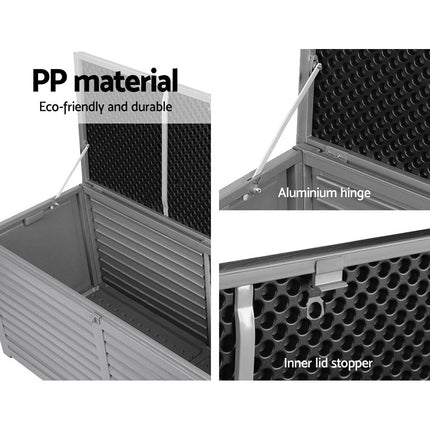 Gardeon Outdoor Storage Box 490L Container Lockable Garden Bench Tools Toy Shed Black 6