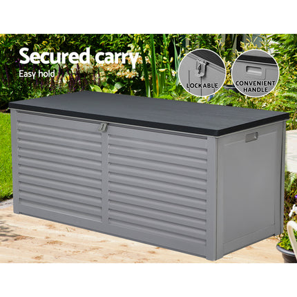 Gardeon Outdoor Storage Box 490L Container Lockable Garden Bench Tools Toy Shed Black 7