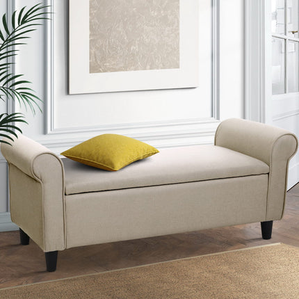 Artiss Storage Ottoman Blanket Box 125cm Arm Linen Taupe 7