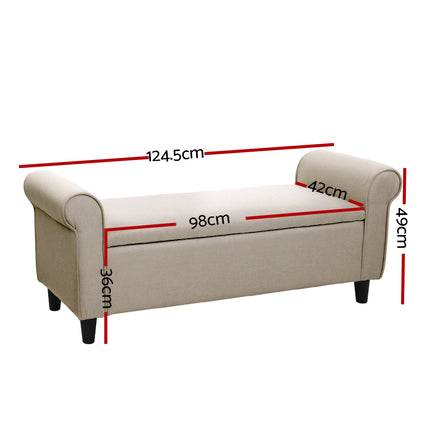 Artiss Storage Ottoman Blanket Box 125cm Arm Linen Taupe 2